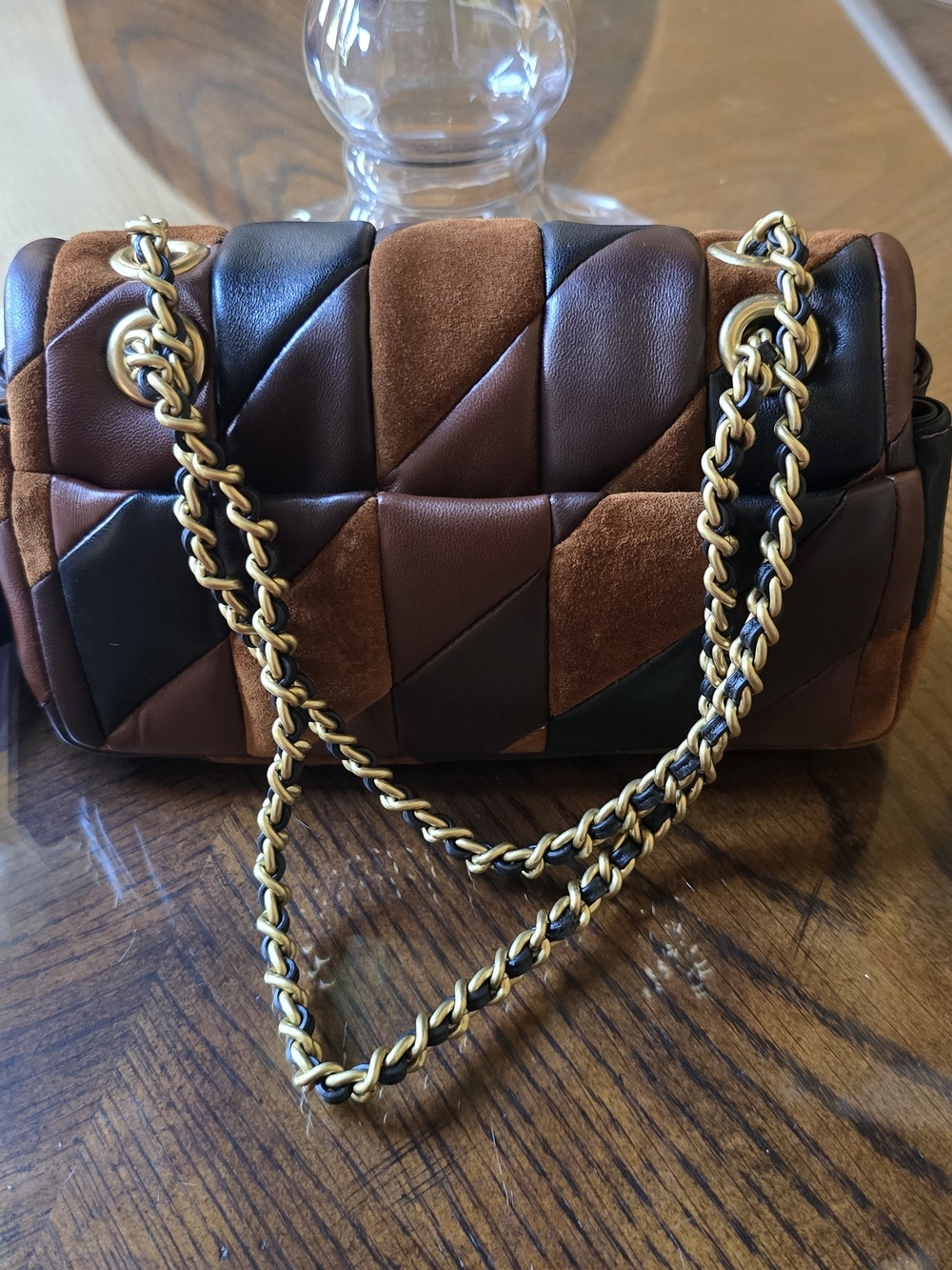 Coach Tabby Patchwork Quilted Leather Chain Shoulder Bag in Maple Brown. - Picture 5 of 17